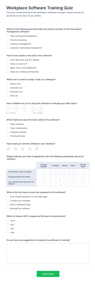 Workplace Software Training Quiz Form Template