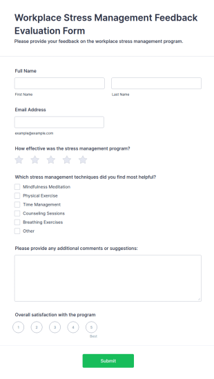 Workplace Stress Management Feedback Evaluation Form Template