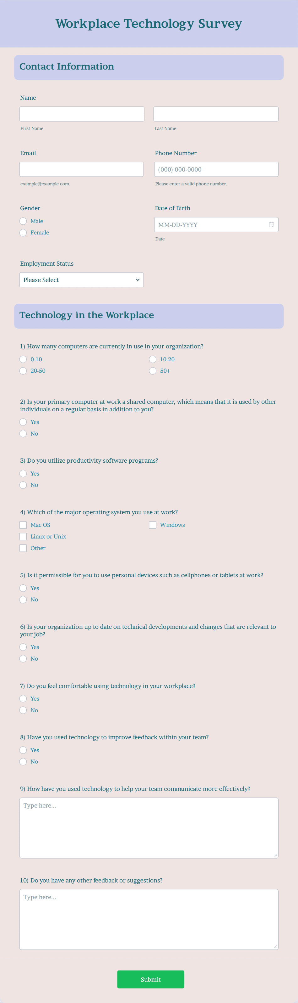 Workplace Technology Survey Form Template | Jotform