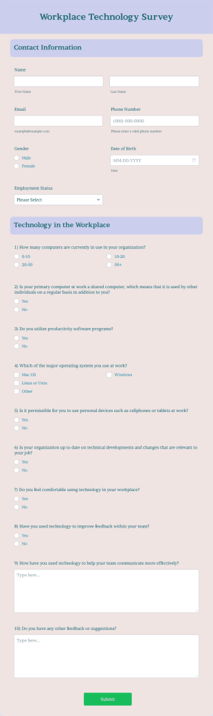 Workplace Technology Survey Form Template