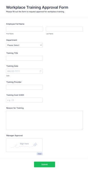 Workplace Training Approval Form Template