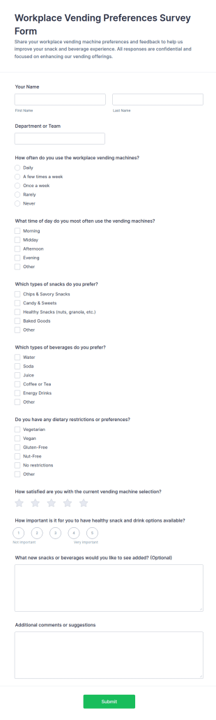 Workplace Vending Preferences Survey Form Template