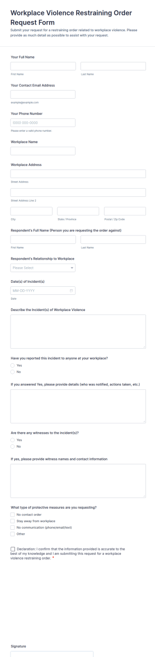 Workplace Violence Restraining Order Request Form Template