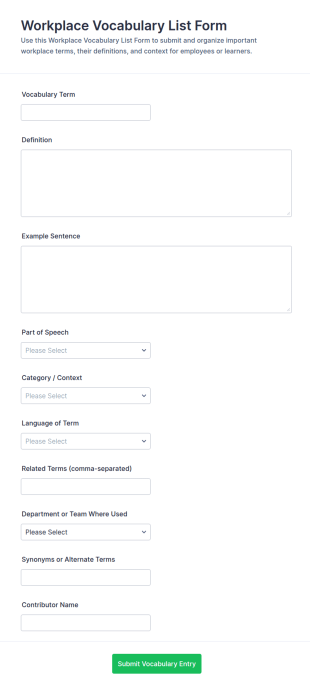 Workplace Vocabulary List Form Template