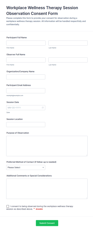 Workplace Wellness Therapy Session Observation Consent Form Template