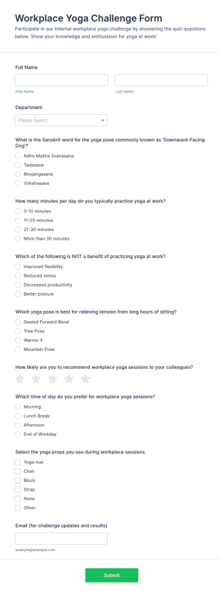 Workplace Yoga Challenge Quiz Form Template