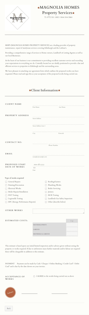 Property Services Agreement Form Template