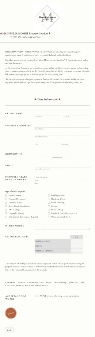 Property Services Agreement Form Template