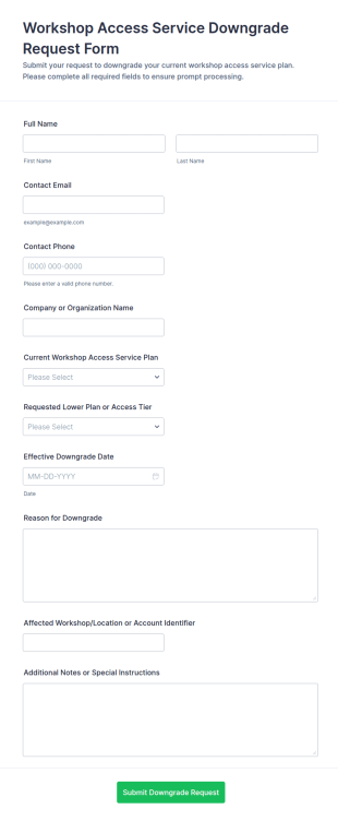Workshop Access Service Downgrade Request Form Template