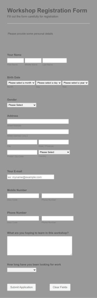Workshop Application Form Template