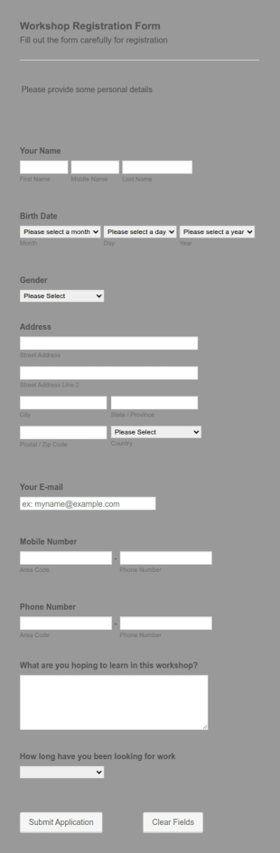 Workshop Application Form Template