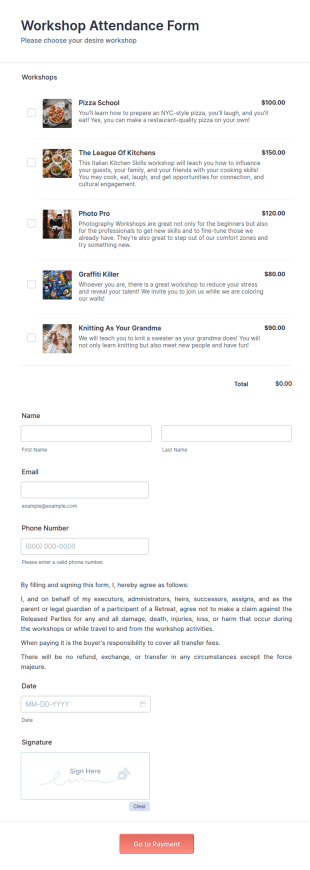 Workshop Attendance Form Template