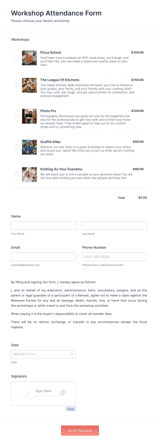 Workshop Attendance Form Template