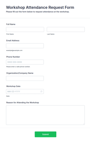 Workshop Attendance Request Form Template