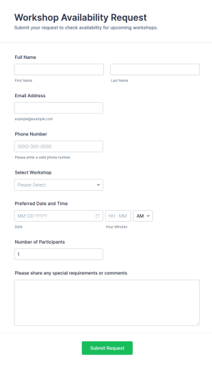 Workshop Availability Request Form Template