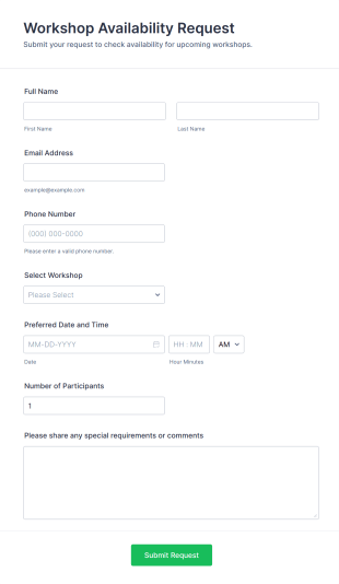 Workshop Availability Request Form Template