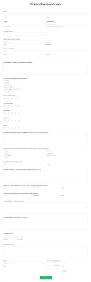 Workshop Bewertungsformular Form Template