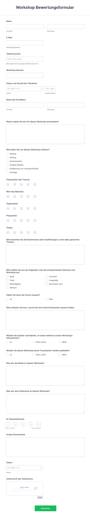 Workshop Bewertungsformular