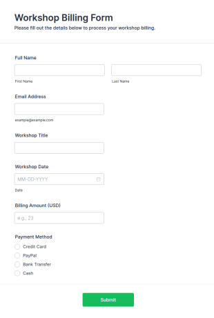 Workshop Billing Form Template