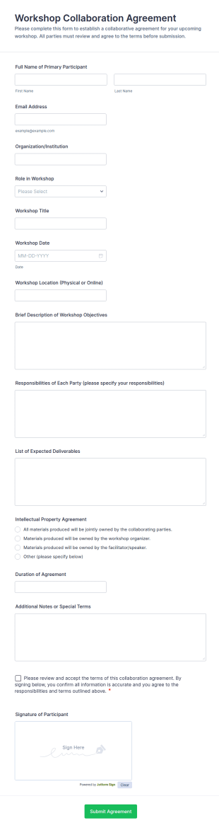Workshop Collaboration Agreement Form Template
