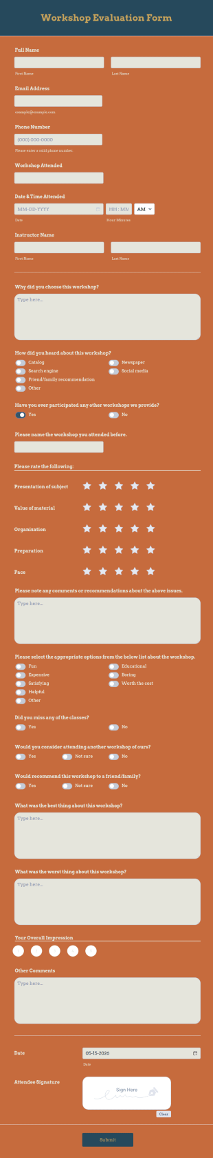 Workshop Evaluation Form Template