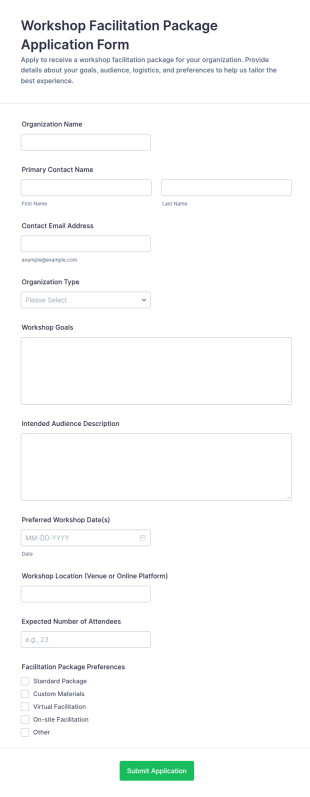Workshop Facilitation Package Application Form Template