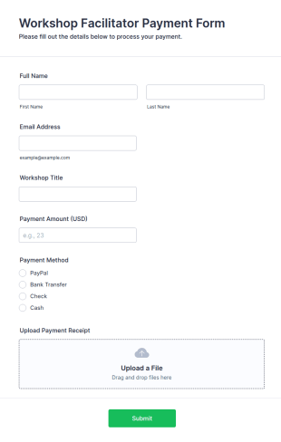 Workshop Facilitator Payment Form Template