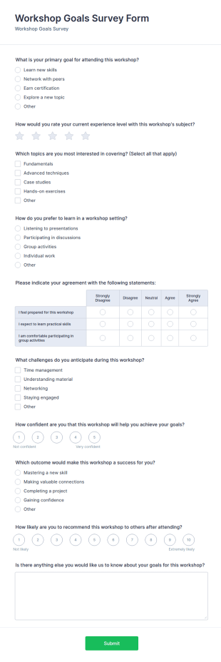 Workshop Goals Survey Form Template