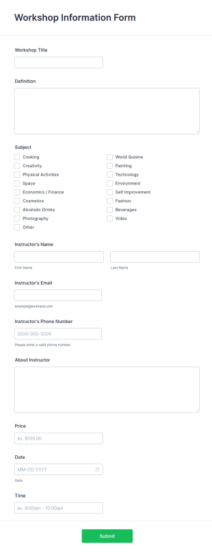 Workshop Information Form Template