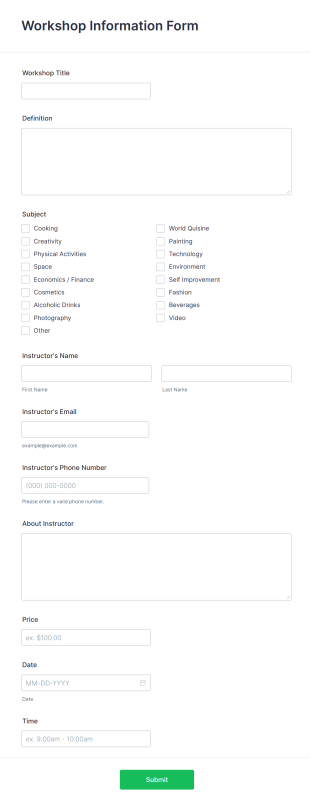 Workshop Information Form Template