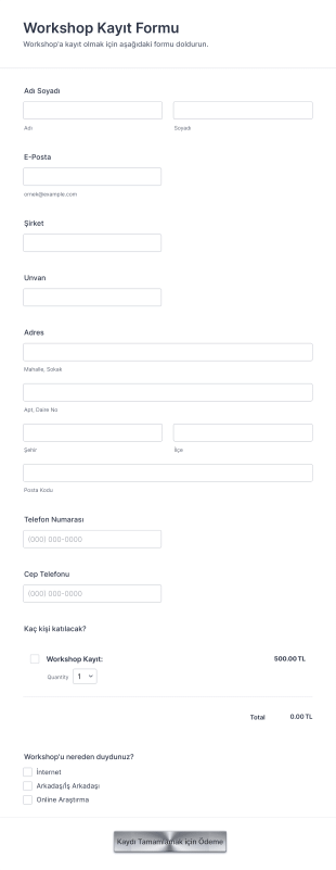 Workshop Kayıt Form Şablonu
