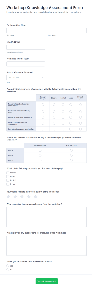 Workshop Knowledge Assessment Form Template