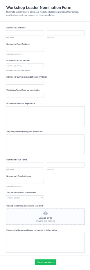 Workshop Leader Nomination Form Template