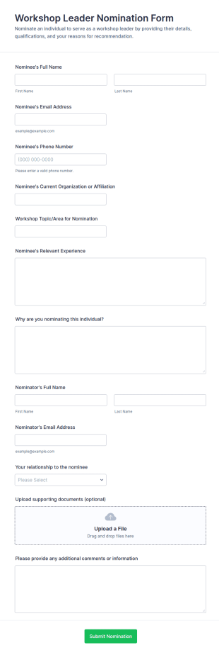 Workshop Leader Nomination Form Template
