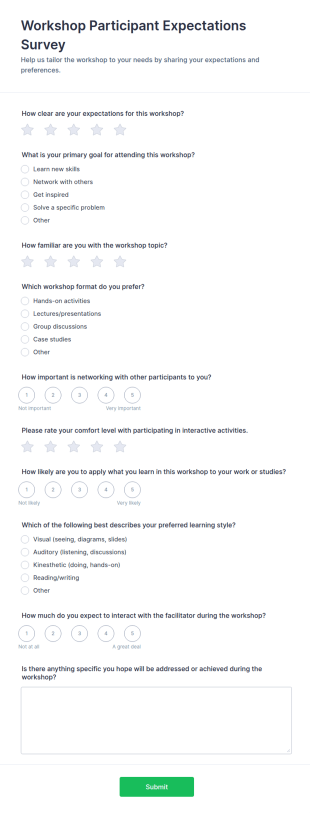 Workshop Participant Expectations Survey Form Template