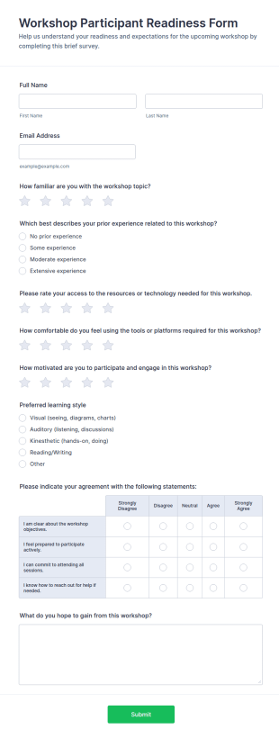 Workshop Participant Readiness Survey Form Template