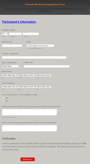 Workshop Participant Registration Form Template