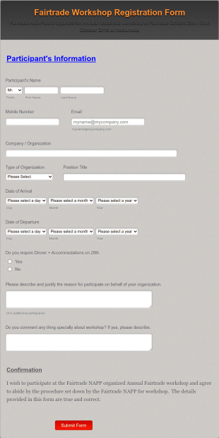 Workshop Participant Registration Form Template