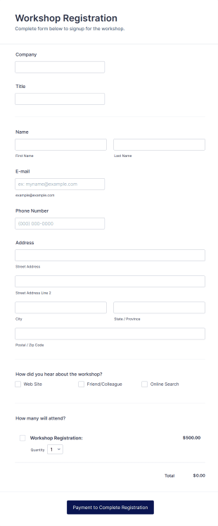 Workshop Registration Form Template