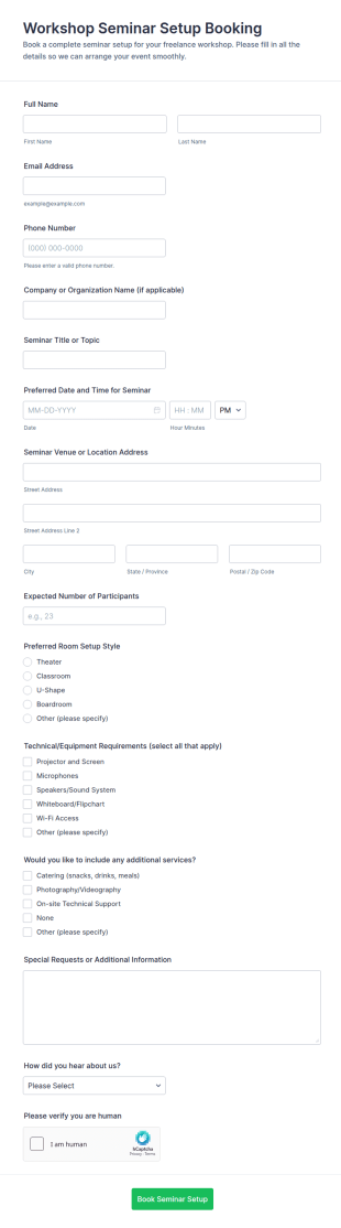 Workshop Seminar Setup Booking Form Template