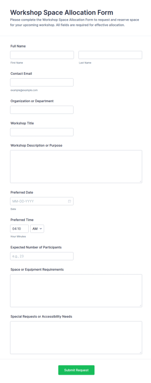 Workshop Space Allocation Form Template