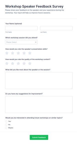 Workshop Speaker Feedback Survey Form Template
