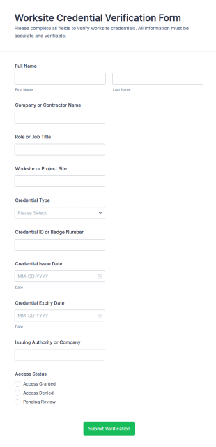 Worksite Credential Verification Form Template