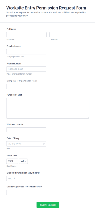 Worksite Entry Permission Request Form Template