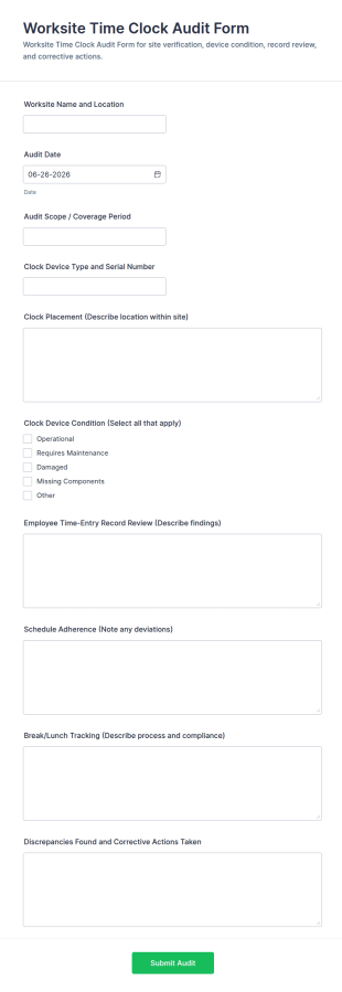 Worksite Time Clock Audit Form Template