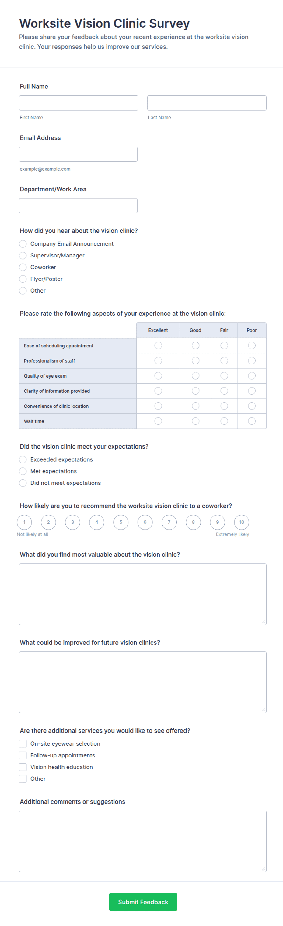 Worksite Vision Clinic Survey Form Template | Jotform
