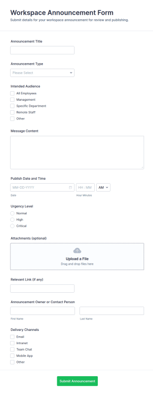 Workspace Announcement Form Template