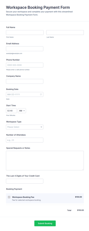 Workspace Booking Payment Form Template