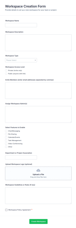 Workspace Creation Form Template