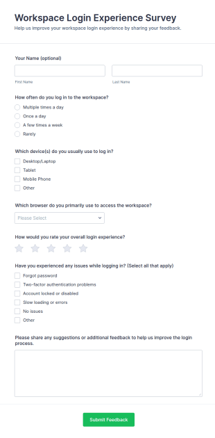 Workspace Login Experience Survey Form Template